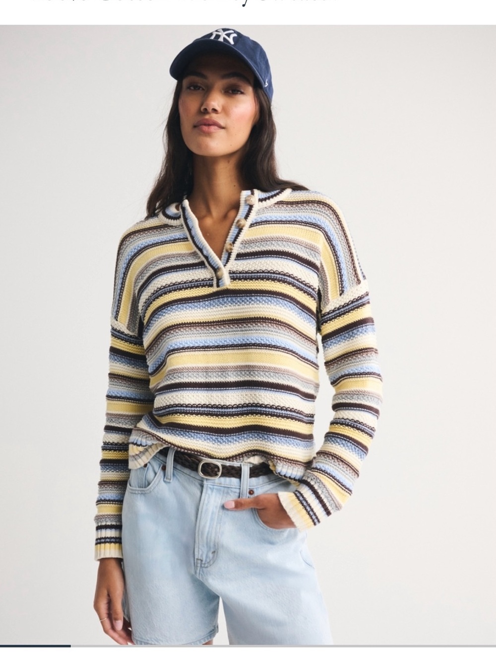 Abercrombie & Fitch Striped Scoop Pullover in Yellow, Blue & Cream